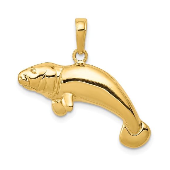 14k Yellow Gold 26mm Manatee Necklace - 16 Inch